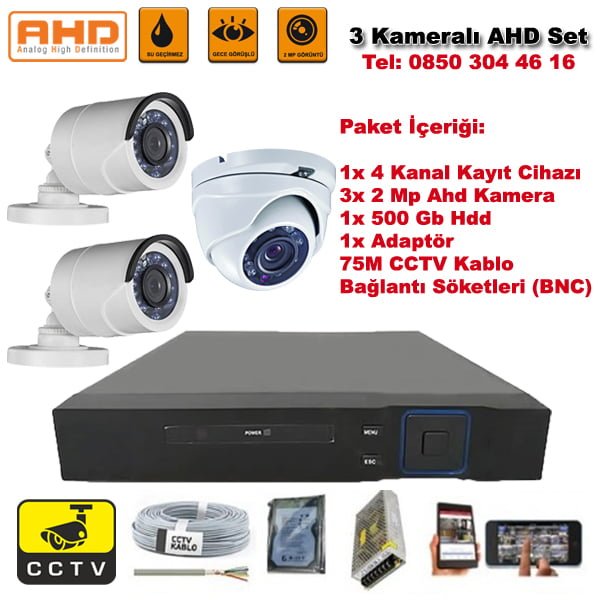 3 Kameralı Ahd Set – 2 Mp Kamera